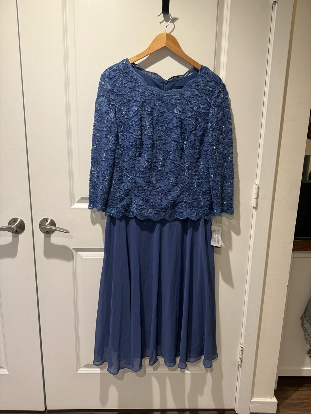 Alex Evenings Blue Lace Overlay Midi Dress